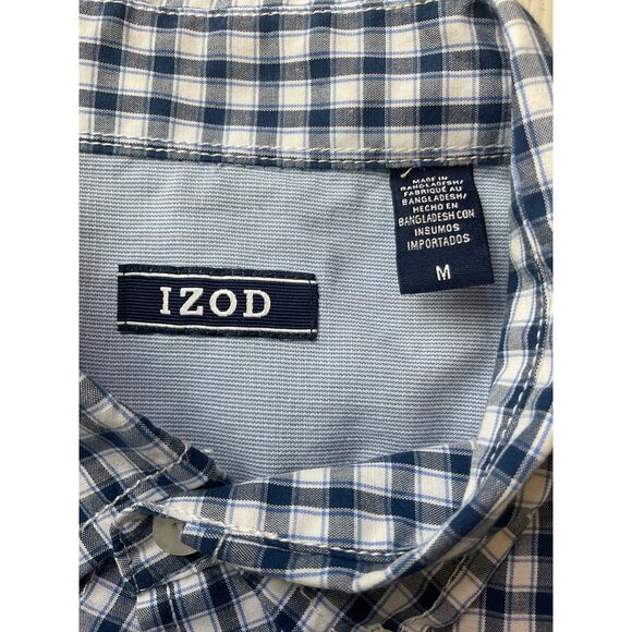 Izod Mens Medium Blue & White Checkered Short Sleeve Button-Down Shirt - Picture 2 of 8